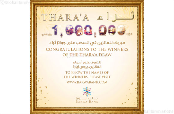 Barwa Bank announces the April draw winners of its Thara'a savings account prize